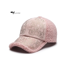 Valkyrie Peluş Şapka Kadın Pembe Renk Taş Detaylı Kışlık Şapka Ayarlanabilir Pembe Pembe