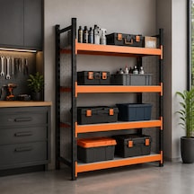 4 Katlı Tel Kafesli Dekoratif Midi Rack - Ekonomik Depo,arşiv, Kiler Rafı Siyah-turuncu-46x150 Cm-150 Cm Çok Renkli