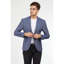 Sposo 5115 Dar Kalıp  Örme Kot İndigo Erkek Blazer Ceket İndigo