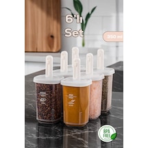 Porsima 4360 6lı Kaydırmalı Kendinden Kaşıklı Sızdırmaz Kapaklı Etiketli Baharatlık Seti - Saklama Kabı Beyaz - Şeffaf