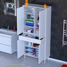 Modilayn Yeni Afra 75 X 173 X 32,5 Cm 1 Çekmece 4 Kapak 7 Raf 10 Bölme Çok Amaçlı Banyo & Mutfak Dolabı Beyaz