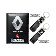 Plakanıza Özel Renault Logolu Siyah Ruhsat Kabı Ve Anahtarlık