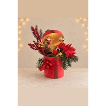 Coffret Magique Işıklı Kapaklı Noel Babalı Yılbaşı Hediye Kutusu - El Yapımı Yapay Çiçek Kırmızı