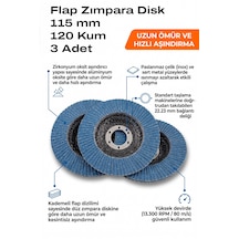 115 Mm Flap Zımpara 120 Kum Disk Taşlama Zımparası 3 Adet Zirkon
