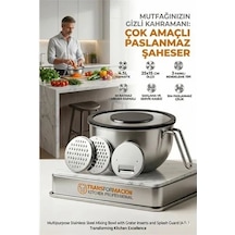 Çok Amaçlı Rendeli Paslanmaz Çelik Karıştırma Kabı - Sıçratmaz Mikser Kapağı Ve Saklama Kasesi 4.5l 723130 Çok Renkli