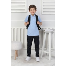 Modanino Erkek Çocuk %100 Pamuk Okul Tarz T-shirt 5-13 Yaş 12273 Açık Mavi