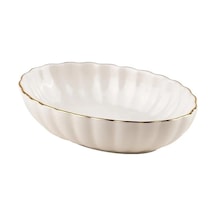 Kütahya Porselen Bone Luz Form Oval Kayık Tabak Altın File 15cm Tekli Krem