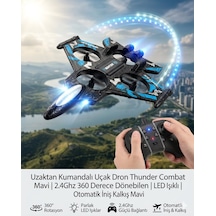 Uzaktan Kumandalı Uçak Dron Thunder Combat Mavi 2.4ghz 360 Derece Dönebilen Led Işıklı Otomati