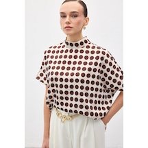 Sateen Yarasa Kol Salaş Bluz - Puanlı Kahve-136721 Kahverengi