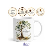 Ağaç Desenli Doğal Tasarım Baskılı Kupa Bardak Hediye Porselen Mug Beyaz / Çok Renkli