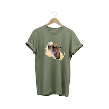 Klasik Motorsiklet Baskılı Vintage Old Motor %100 Pamuk Regular Fit Bisiklet Yaka Haki T-shirt Haki