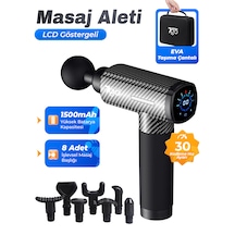 7go 7gmg3 Masaj Tabancası 8 Başlık 30 Kademe Hız Lcd Ekran Sessiz Güçlü Motor 1500mah Bata Siyah