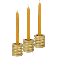 Eskitme Mumluk Şamdan 3 Adet Tealight Ve İnce Mum Uyumlu Spiral Model - Altın