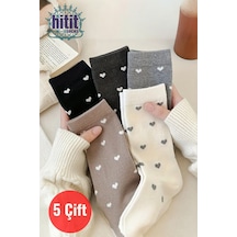 Hitit Socks Kadın 5 Çift Premium Kalite Kalpli Tenis Çorap Çok Renkli ASORTİ