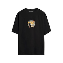 Yıldızlı Gece Tablosu Unisex Siyah - Beyaz Oversize T-shirt SIYAH