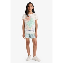 Defacto Kız Çocuk Pijama Takımı Baskılı Kısa Kollu Üst Beli Lastikli Şort E0663a825hser85 Ekru