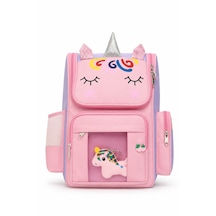 Quovo Unicorn Özel Tasarım Okul Çantası Aksesuar Hediyeli Ortopedik Pembe Sırt Çantası