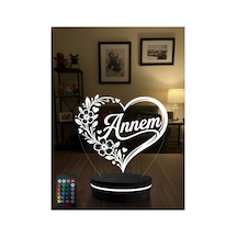 Annem Yazılı 3d Led Gece Lambası Anneler Günü Hediyesi Kalpli Çiçek Desenli Rgb Kumandalı Masa Lambası Çok Renkli