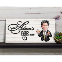 Bk Gift Kişiye Özel Karikatürlü Kabartma Tasarım Antik Beyaz Ahşap Bar Tabelası, Home Bar Tabela, Rustik Ev Dekorasyonu, Duvar Dekoru-7