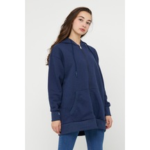 Ünisex Fermuarlı Sweatshirt İndigo Lacivert