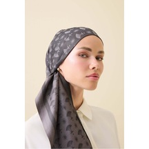 Imannoor Karanfil Monogram Koyu Gri İpek Şal 68x200 Gri