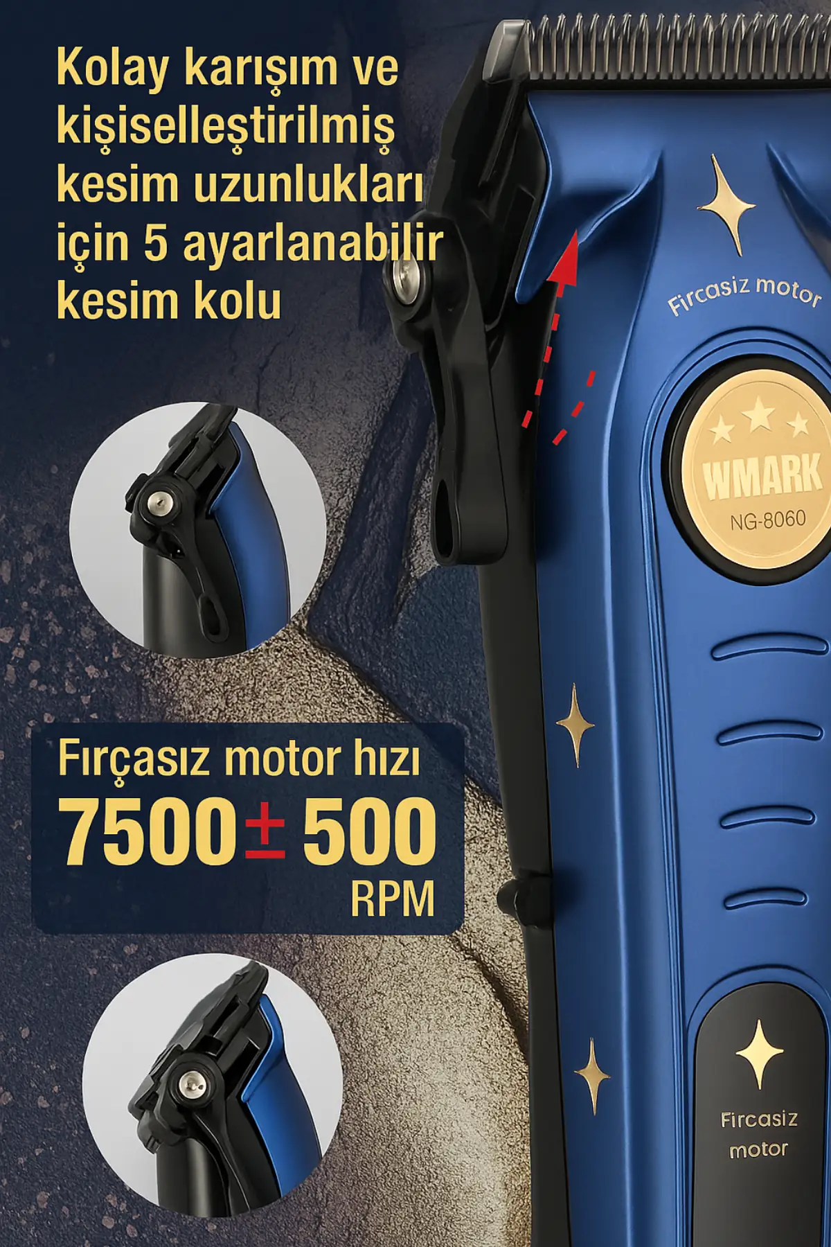 Wmark Ng-8060 Şarjlı Hair Clipper 5 Kademe Ayarlanabilir Kesim Uzunluğu 3 - 4 Saat