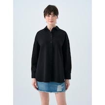 Oversize Fit Kadın Gömlek U.kol Siyah