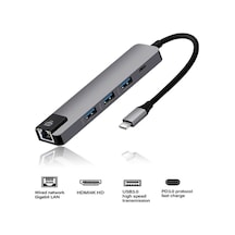 6-1 Apple Uyumlu MacBook Matebook Hdmi Ethernet Usb Çoklayıcı Type-c Hub Çevirici