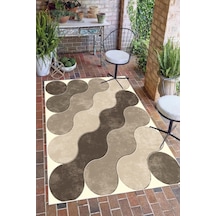 Geometrik Desen Baskılı Kaymaz Yıkanabilir Salon Oturma Odası Mutfak Antre Balkon Halısı Yolluk Bej