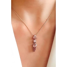 Pembe Zirkon Taşlı Gümüş Modern Kolye