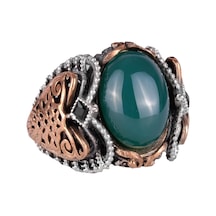 El Yapımı Doğal Jade Taş Yüzük - Huzurlu 925k Katı Gümüş Erkek Yüzüğü - Uyum Ve Refah Tasarımı Gümüş
