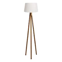 Düz 3 Ayak Tripod Lambaderabajur Köşe Lambası Ahşap Naturel Ağaç Dekor Lamba Aplik Masif Doğal Diğer