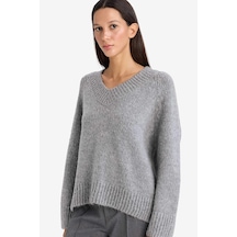 Defacto Oversize Geniş Kalıp V Yaka Triko Kazak G6290ax25wngr156 Gri-gr156