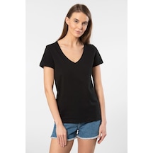 Wtshirt Milano Kısa Kol Derin V Yaka Kadın T-shirt Siyah 001