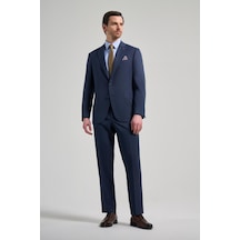 İmza Kendinden Desenli Bez Ayağı Mono Yaka Tam Astar Esnek 4 Drop Comfort Fit Takım Elbise 1001250169 Lacivert