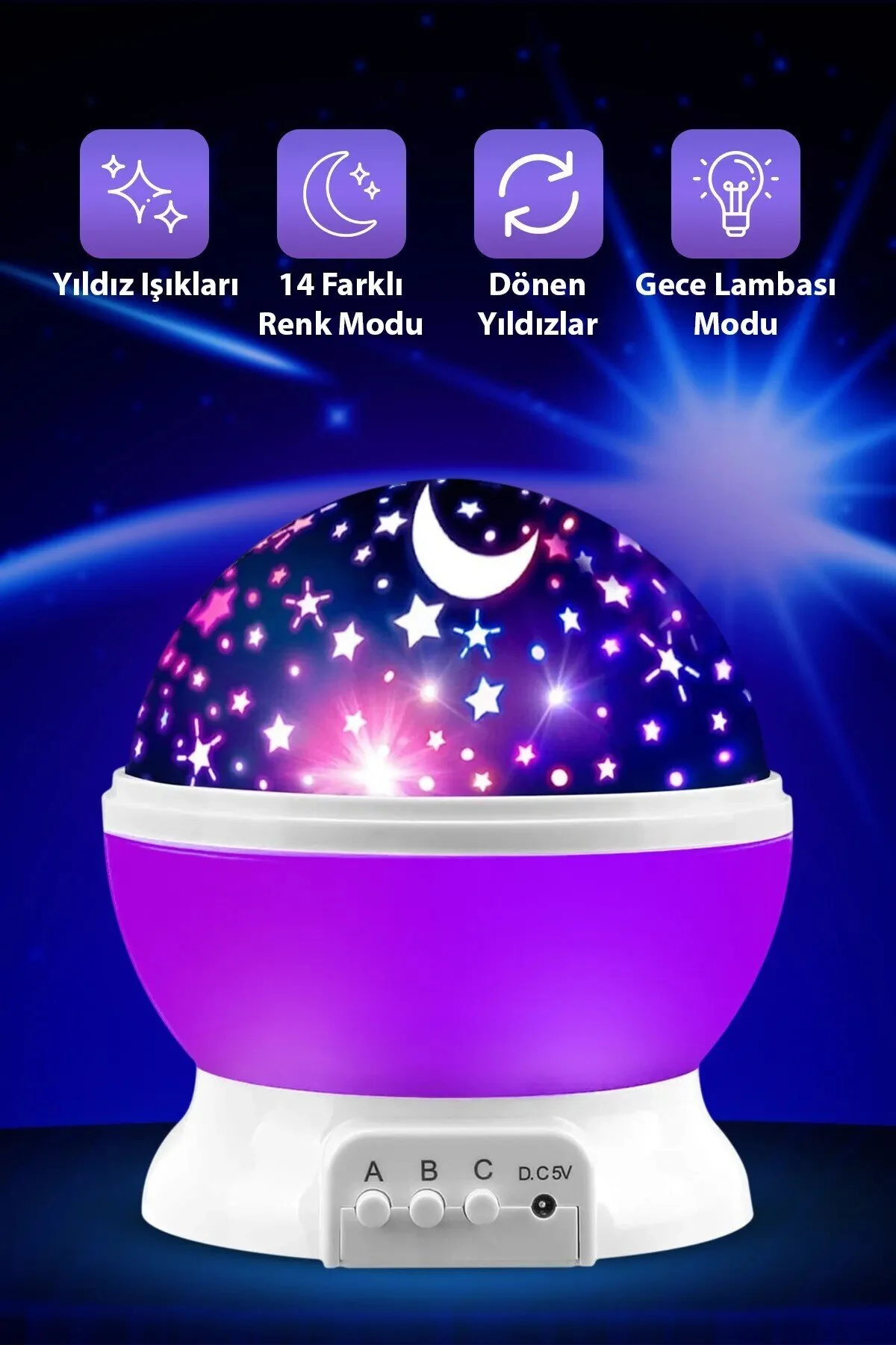 Masa Lambası Gökyüzü Projeksiyon Gece Lambası Yıldızlı Gece Lambası Pembe Mor