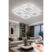 Yakamoz Model Beyaz Kumandalı 4"lü Ledli 3 Renk Modu Kristal Salon Mutfak Yatak Çocuk Odası Avize Gümüş