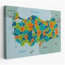 Türkiye Haritası Kanvas Tablo Sınır Komşulu Eğitici Dekoratif Tablo 3099 95 X 55