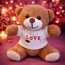 Love Baskılı Tişörtlü Kahverengi Peluş Ayıcık Kahverengi