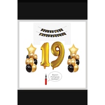 19 Yaş - Altın Gold Folyo Balon Parti Seti + Balon Pompası