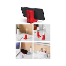 Mini Çizme Tasarımlı Silikon Telefon Tutucu - Masaüstü Diş Fırçası Ve Kalemlik Organizer Taşınabilir Kırmızı