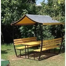 Puhu Ahşap Aksesuar Japon Çatı Model Bahçe Masası Ahşap Kamelya/çardak Piknik Masası 8 Kişilik Jkç8-97a Çok Renkli