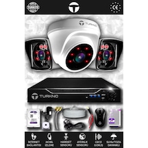Turkno 3 Kameralı Karia 1 İç Kamera Set 100 GB HDD Full HD Gece Görüşlü Güvenlik Kamerası Sistemi