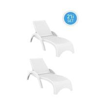 Omnipazar Trk-860 Siesta Fiji Rattan Desenli Ayarlanabilir Lüks Şezlong Beyaz 2'li Set Beyaz