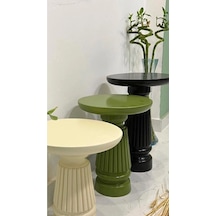 Wood Ahşap Renkli 3 Lü Set Mantar Yan Sehpa Fiskos Çiçeklik Decorative Yeşil - Siyah - Naturel