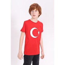 Toontoy Kids Toontoy Unisex Ay Yıldız Baskılı Bisiklet Yaka Kısa Kollu Tişört Kırmızı