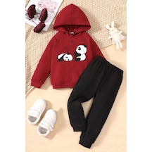 Uyguntarz Çocuk Sleep Panda Baskılı Eşofman Takımı Kırmızı