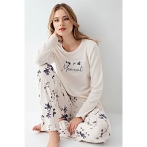 3411-s Kadın Uzun Kol Pijama Takım Krem