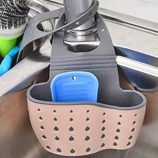 Topnotch Açık Pembe 1 Adet Ayarlanabilir Teleskopik Tezgaposu Kurutma Racki Meyve Sebze Sepeti Sabun Süngerlik Açık Pembe