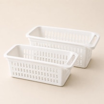 Tr 2'li Beyaz Plastik Organizer Sepet, 30x17x15 Cm Kulplu Dolap İçi Düzenleyici, Mutfak Buzdolabı Raf Sepeti, Sebze, Genel
